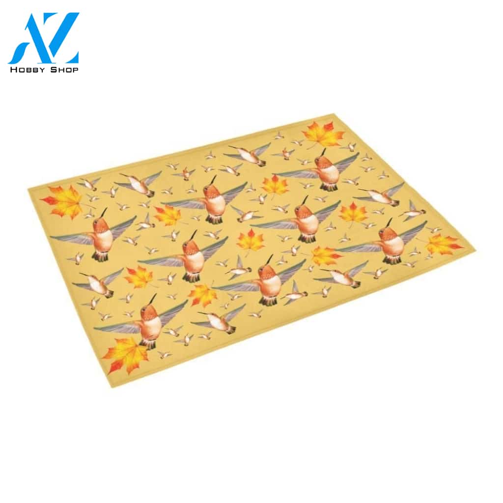 Maple Leaf Hummingbird Pattern Printed Doormat Home Decor