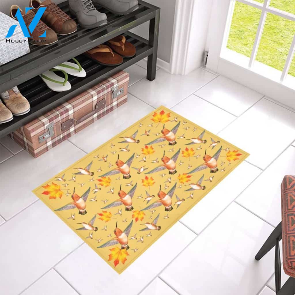 Maple Leaf Hummingbird Pattern Printed Doormat Home Decor