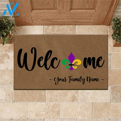 Mardi Gras Doormat Customized Welcome Family Name Personalized Gift | WELCOME MAT | HOUSE WARMING GIFT