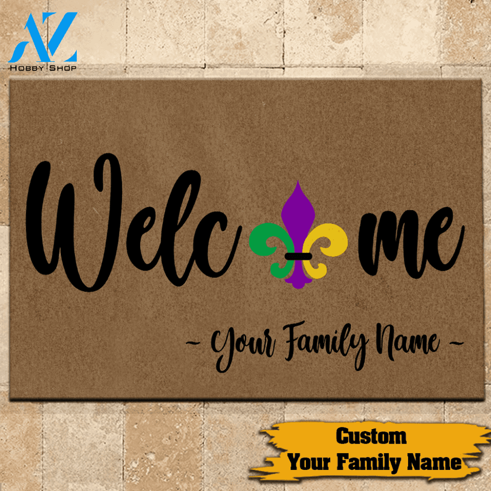 Mardi Gras Doormat Customized Welcome Family Name Personalized Gift | WELCOME MAT | HOUSE WARMING GIFT
