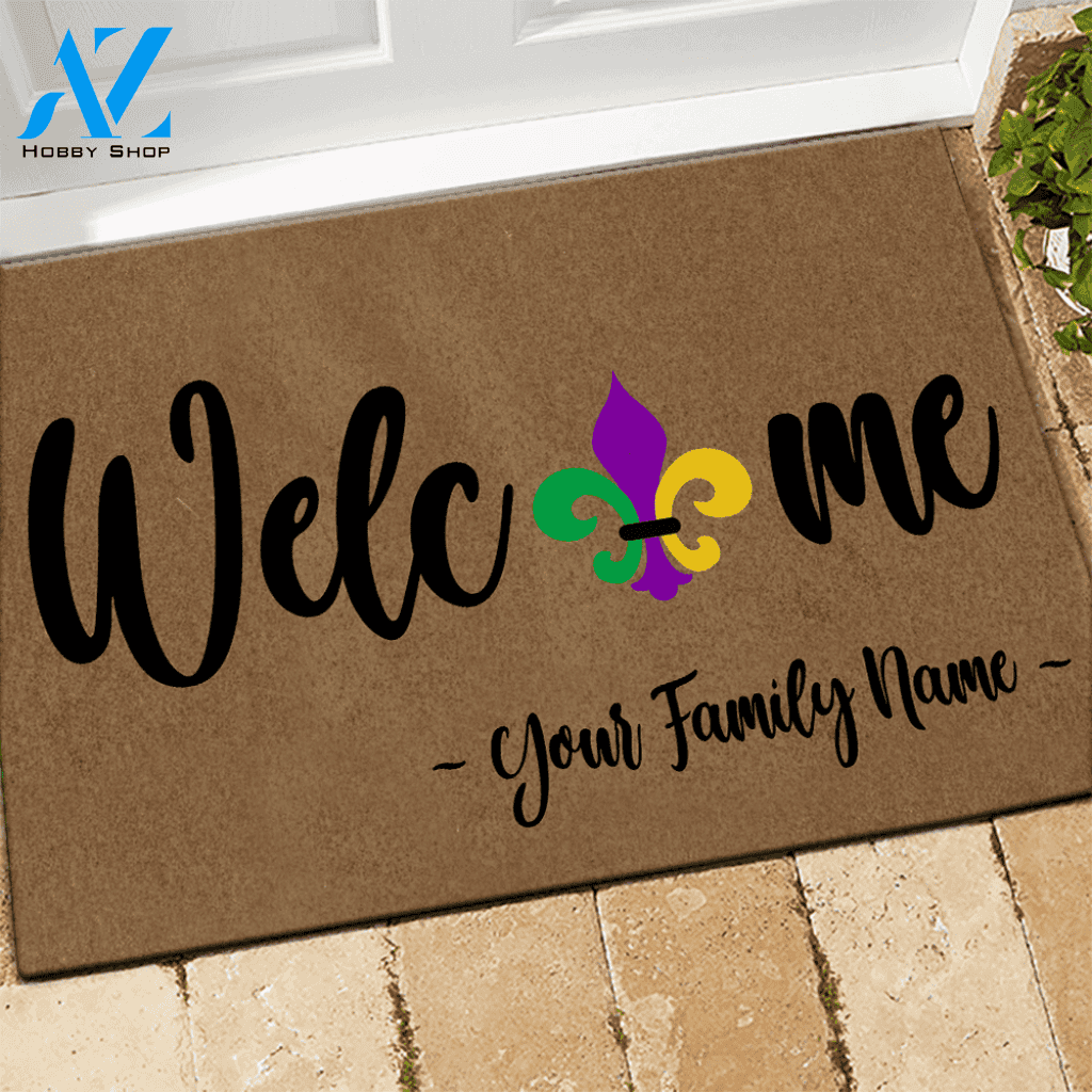 Mardi Gras Doormat Customized Welcome Family Name Personalized Gift | WELCOME MAT | HOUSE WARMING GIFT