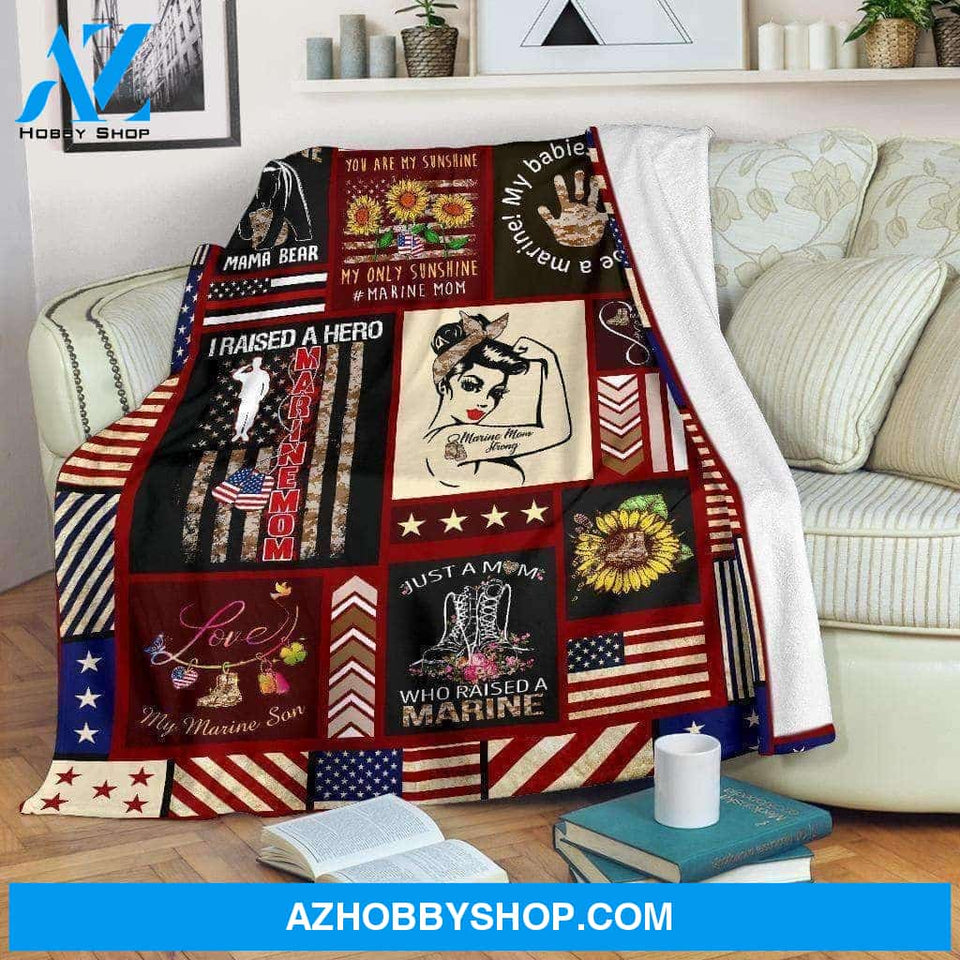 Marine Mom Fleece Blanket Strong Mom - Gift For Mom | Family Blanket