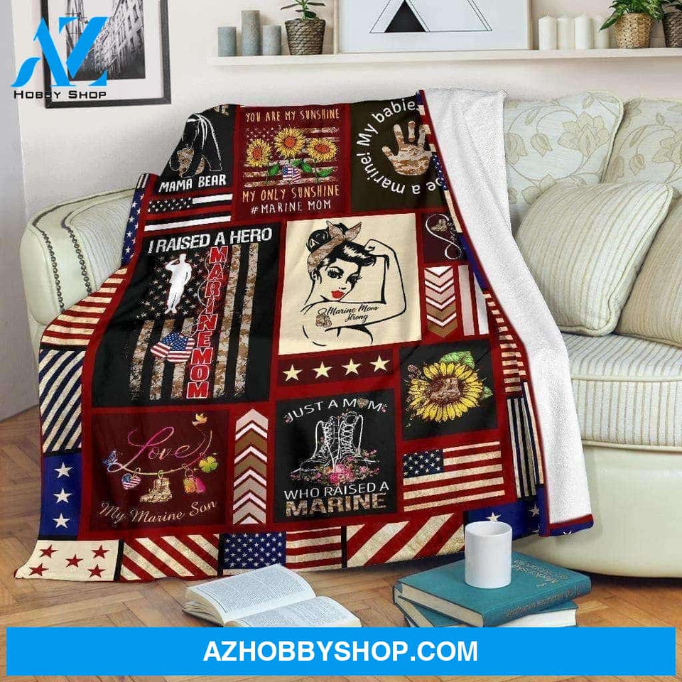 Marine Mom Fleece Blanket Strong Mom - Gift For Mom | Family Blanket