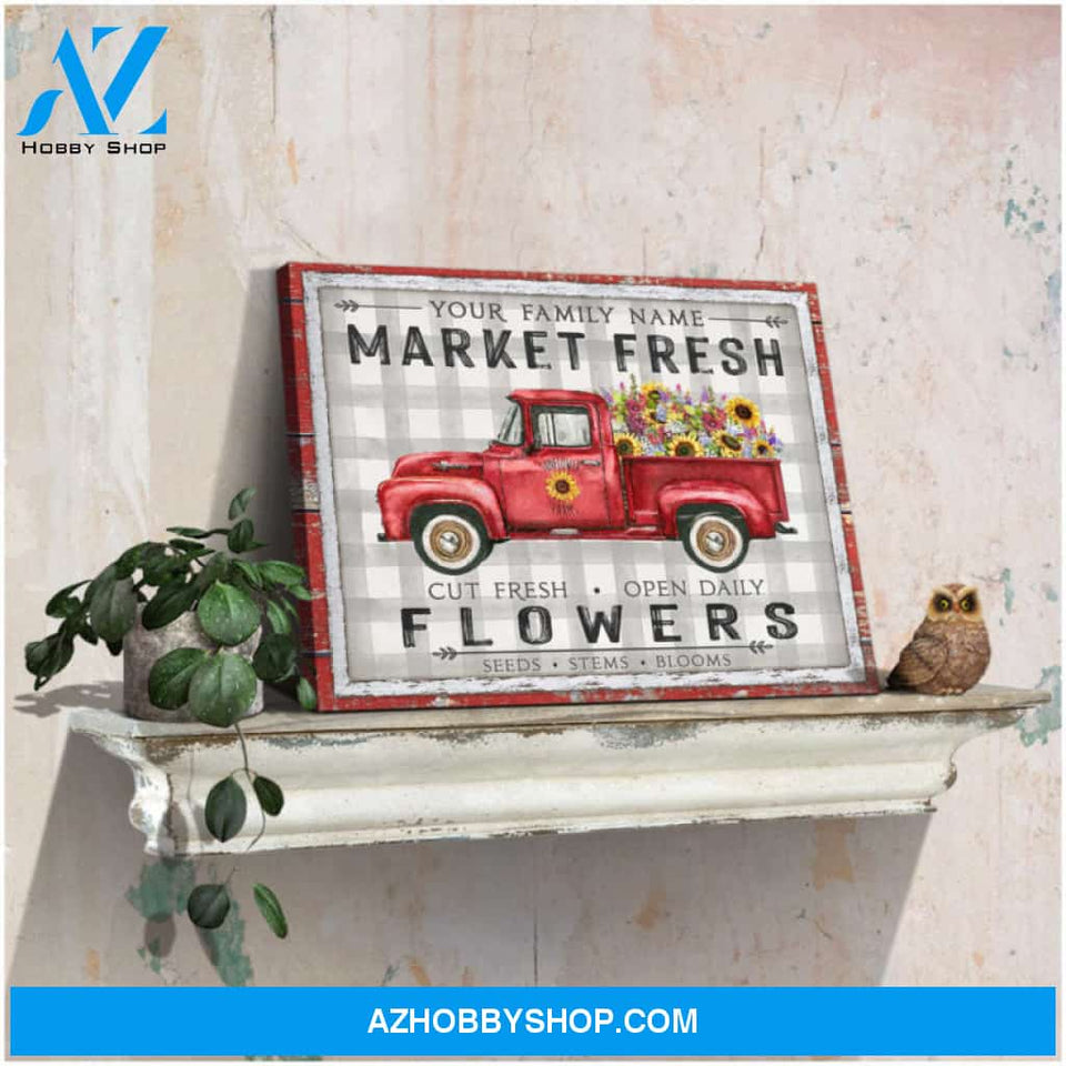 Ohcanvas Market Flower Sunflower Pick-up Truck Custom Name For Family Personalized Canvas Wall Art Decor