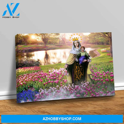 Mary in a Field of Flowers Canvas Art
