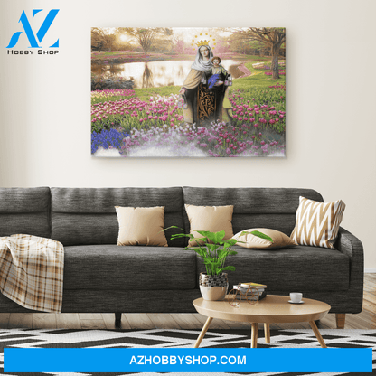 Mary in a Field of Flowers Canvas Art