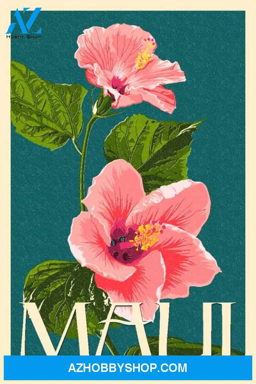 Maui Hawaii Pink Hibiscus Flower Letterpress