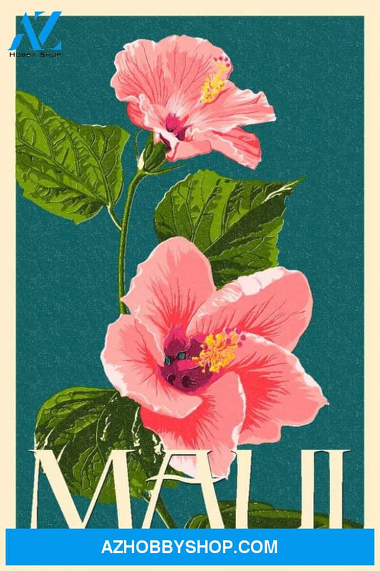 Maui Hawaii Pink Hibiscus Flower Letterpress