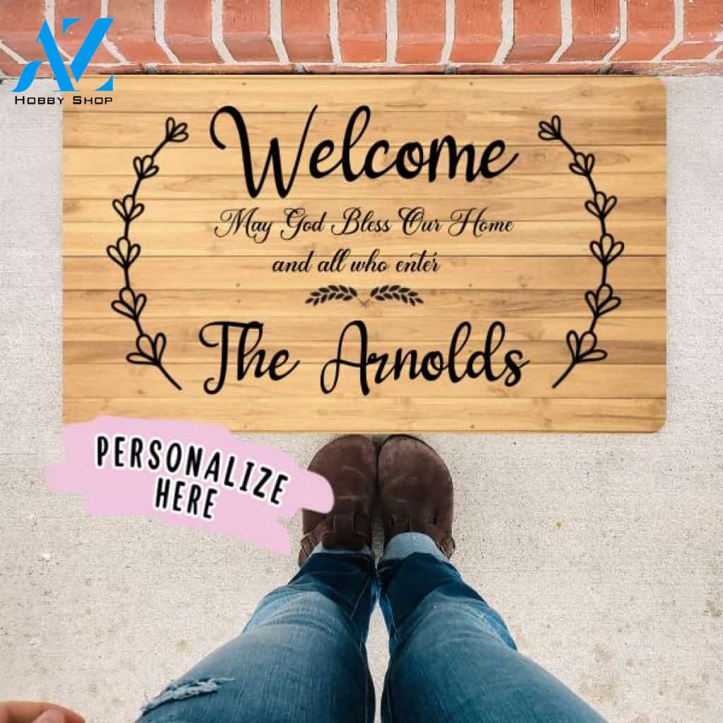 May God Bless Our Home Custom Door Mat, Personalized Doormat, Housewarming Gift, Front Door Mat, Closing Gift, Gift From Realtor