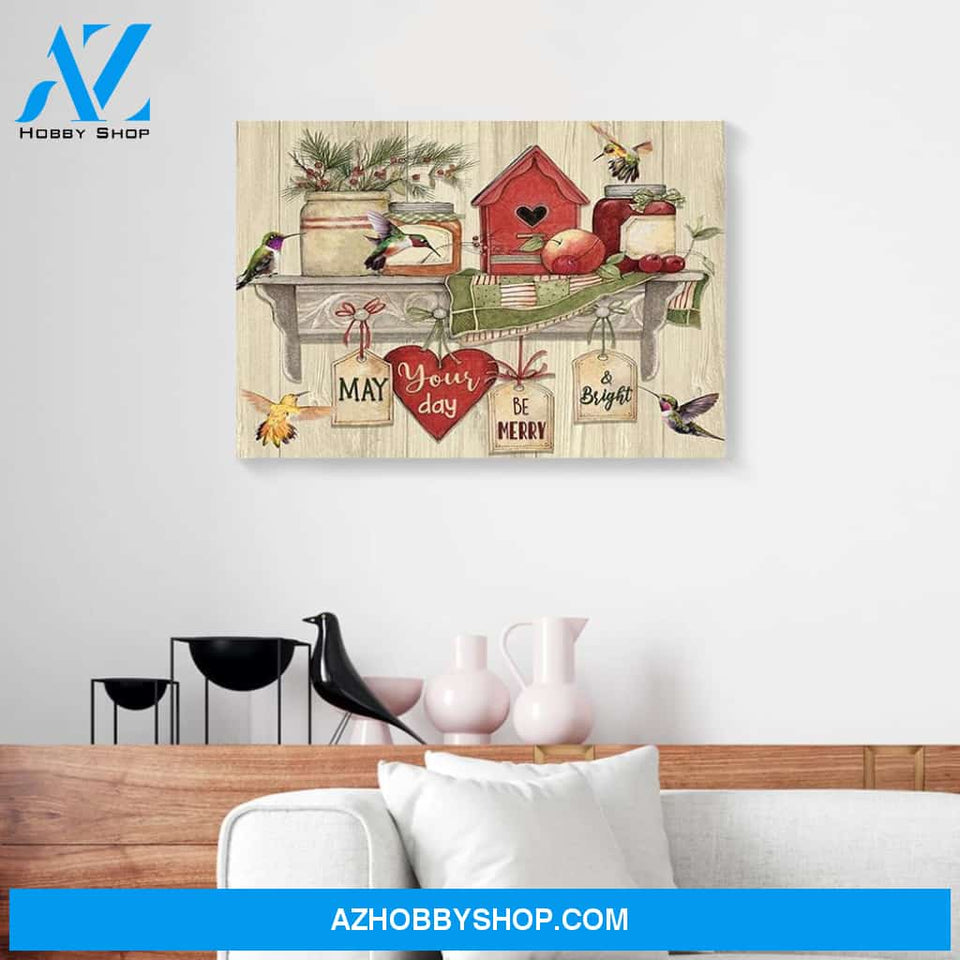 May Your Day Be Merry Bright Christmas Hummingbird Canvas Wall Art