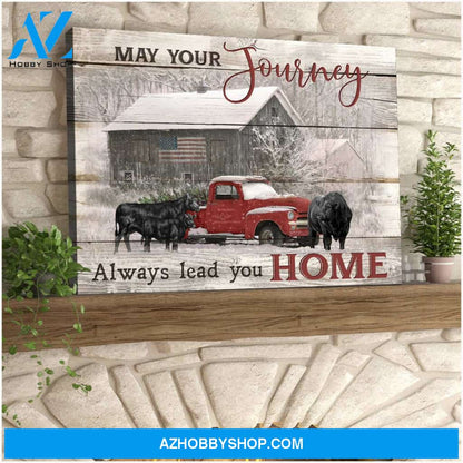 May your journey always lead you home Farm Angus Cow Canvas Wall Art Decor