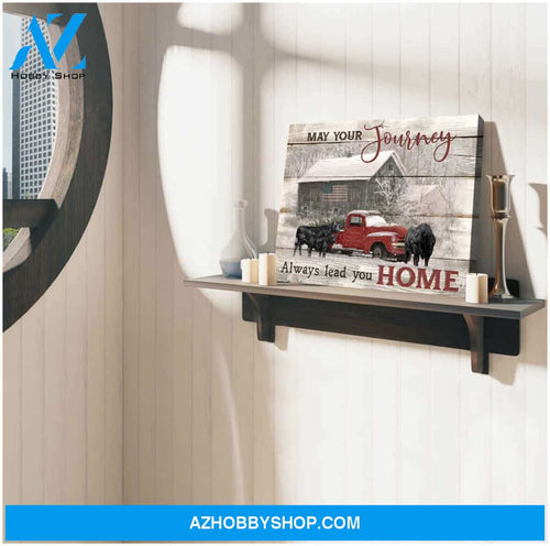 May your journey always lead you home Farm Angus Cow Canvas Wall Art Decor