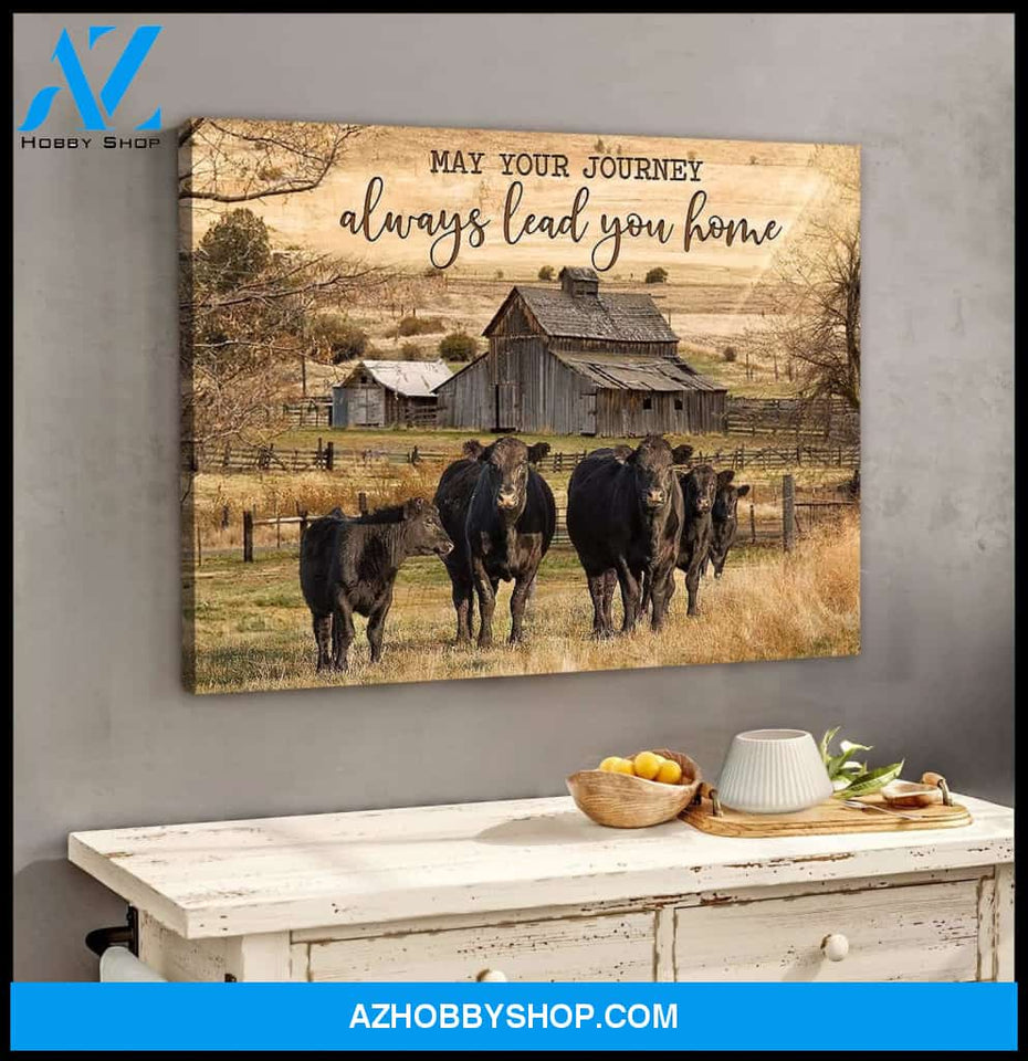 May Your Journey Angus Cow Wall Art Canvas