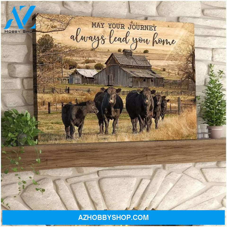 May Your Journey Angus Cow Wall Art Canvas