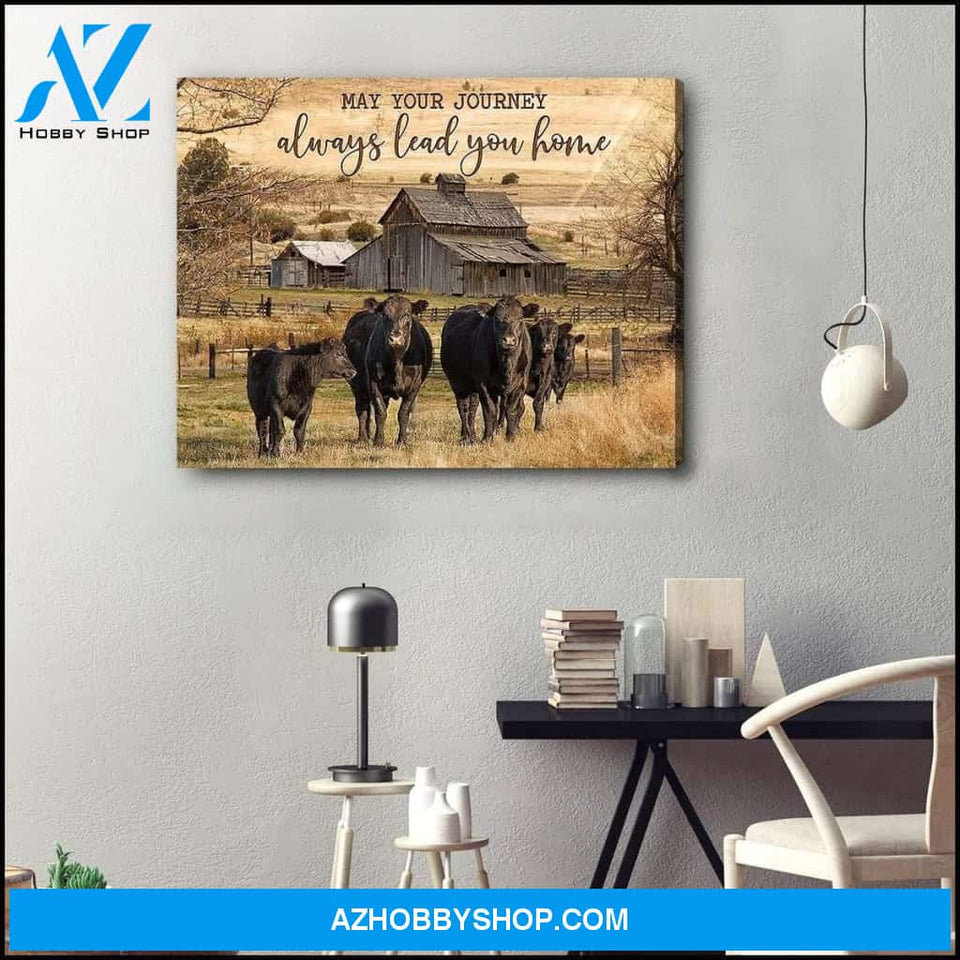 May Your Journey Angus Cow Wall Art Canvas