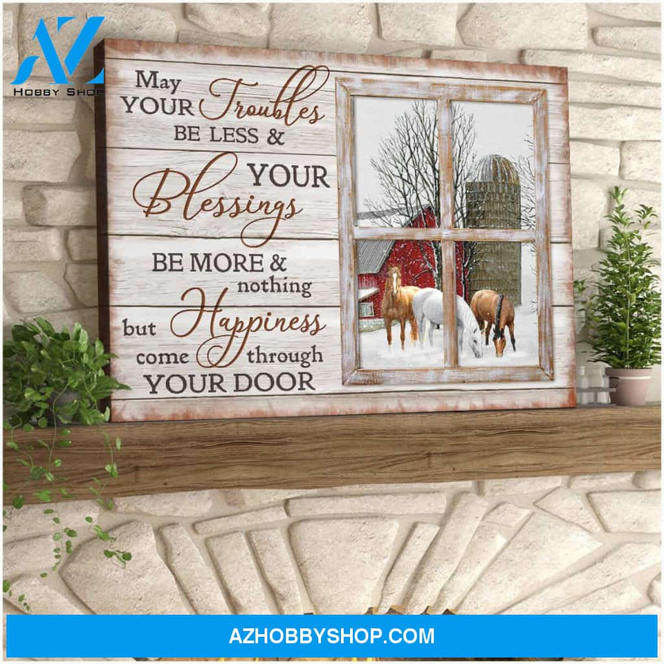May your troubles be less Farm Horse Wood Window Canvas Wall Art Decor