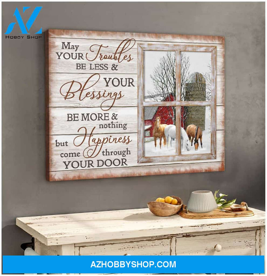 May your troubles be less Farm Horse Wood Window Canvas Wall Art Decor