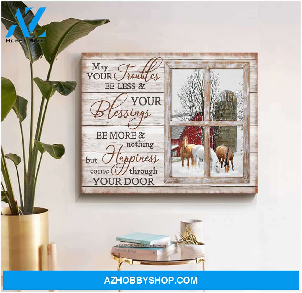May your troubles be less Farm Horse Wood Window Canvas Wall Art Decor