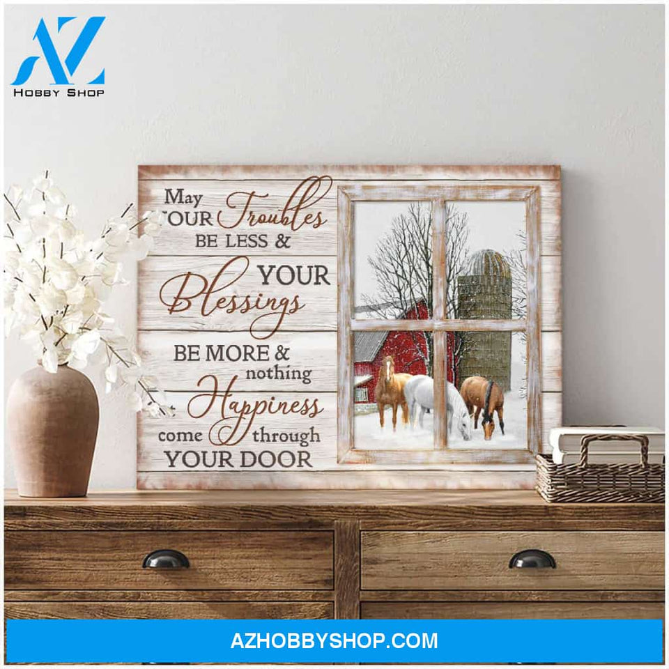 May your troubles be less Farm Horse Wood Window Canvas Wall Art Decor