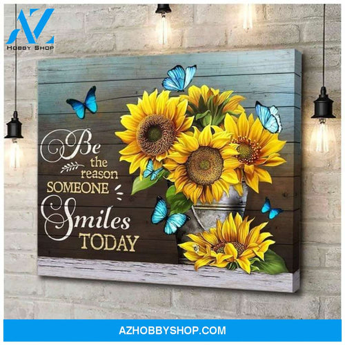 Mazicwings Be The Reason Someone Smiles Today Sunflower Blue Butterflies Poster 16X24 Inches Poster Canvas