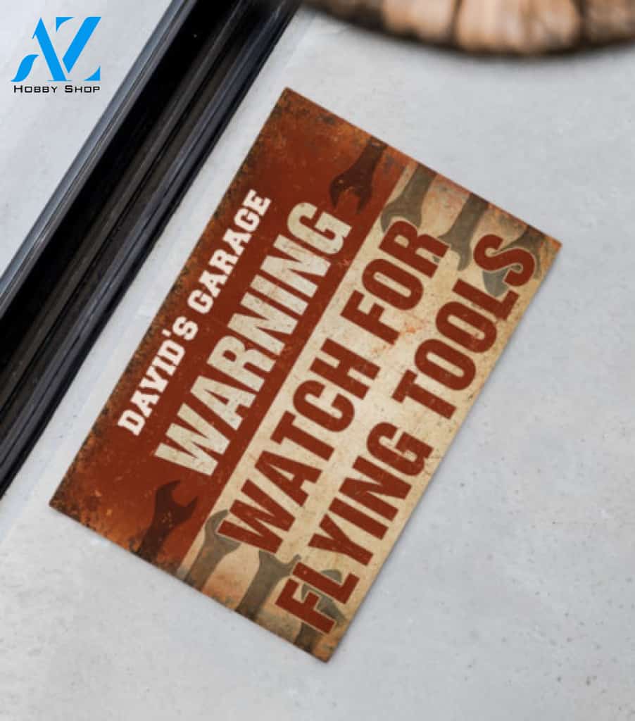 Mechanic Warning Watch For Flying Tools Doormat