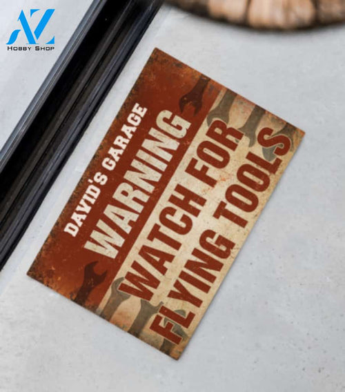 Mechanic Warning Watch For Flying Tools Doormat