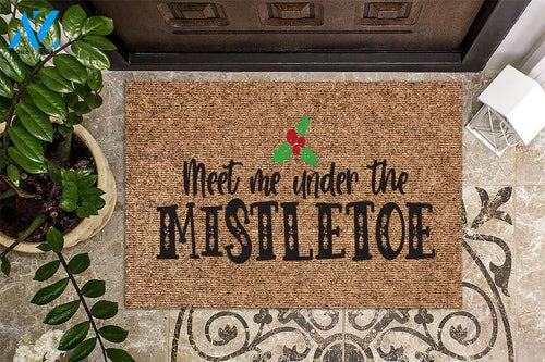 Meet Me Under the Mistletoe Colorful Christmas Doormat | Welcome Mat | House Warming Gift