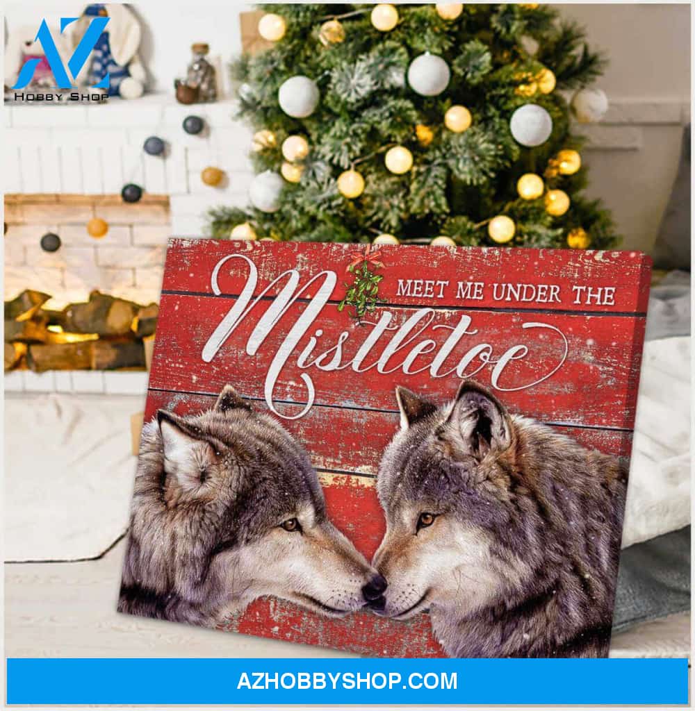 Meet Me Under The Mistletoe Wolf Canvas Wall Art Decor