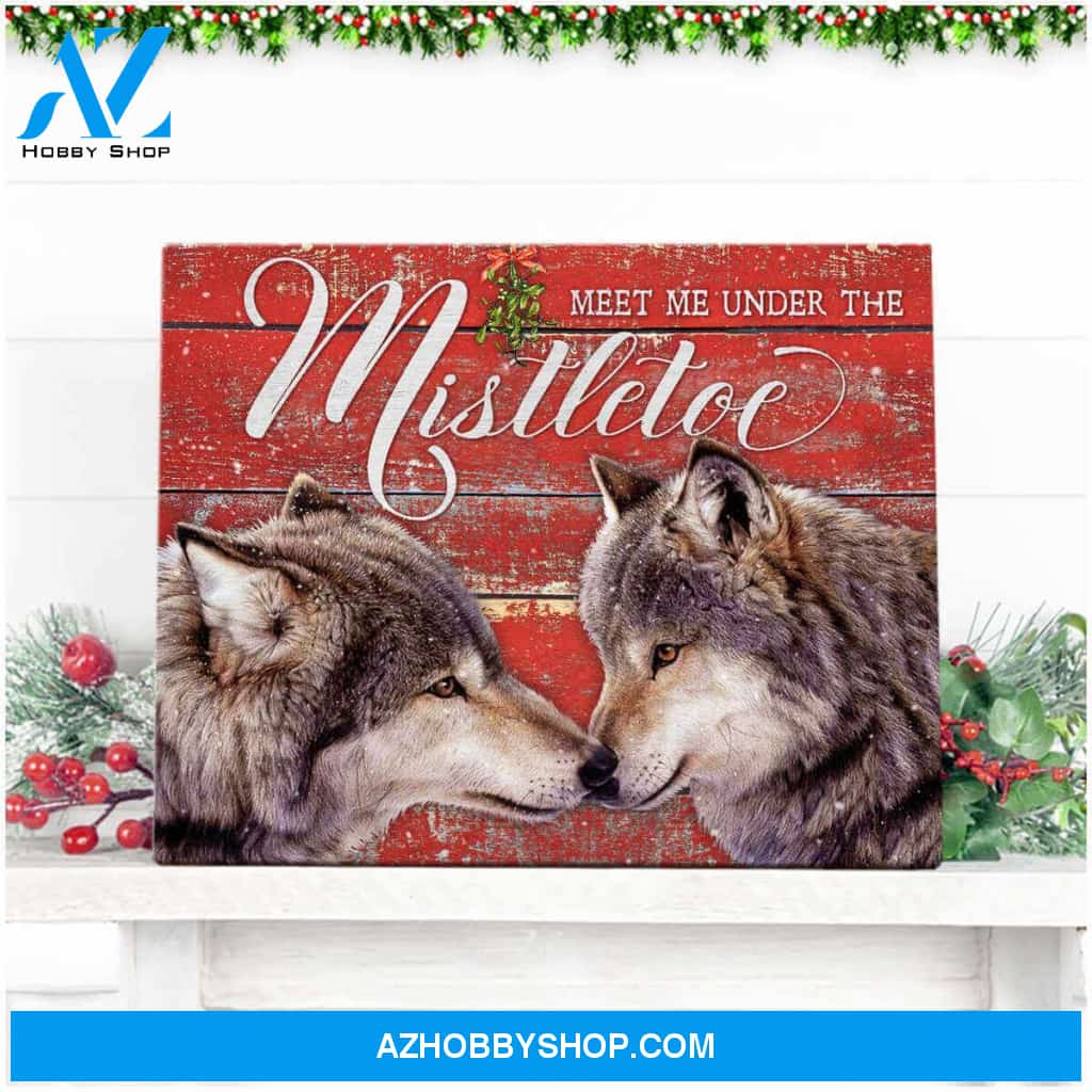 Meet Me Under The Mistletoe Wolf Canvas Wall Art Decor
