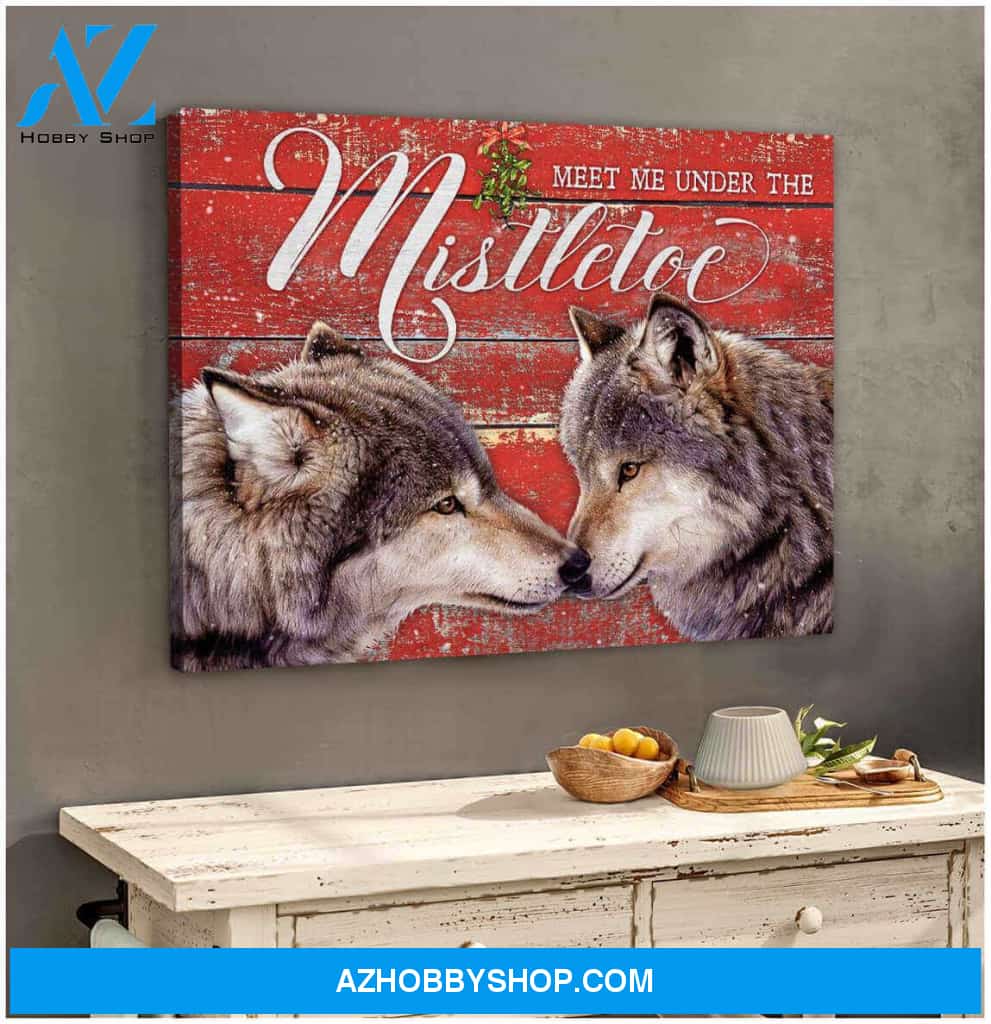 Meet Me Under The Mistletoe Wolf Canvas Wall Art Decor