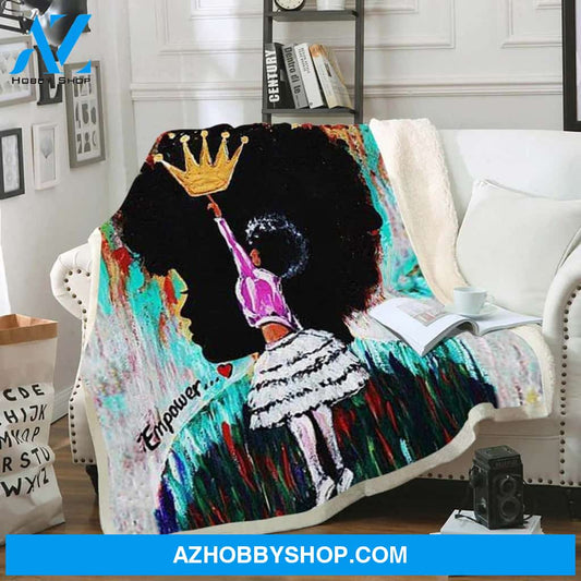 Melanin Art Blanket Black Girl Art Fleece Blanket Afro Natural Hair Girl Queen Fleece Blanket