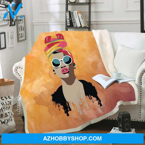 Melanin Art Blanket Black Girl Magic Fleece Blanket Headwraps Hair Fleece Blanket