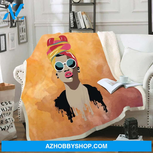 Melanin Art Blanket Black Girl Magic Fleece Blanket Headwraps Hair Fleece Blanket