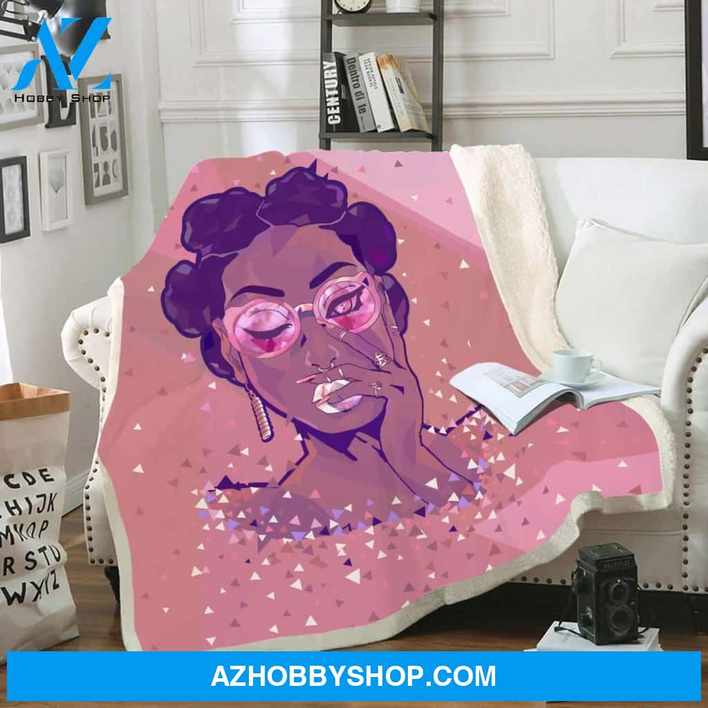 Melanin Art Blanket Natural Hair Loves Fleece Blanket Black Girl Short Hair Crystal Fleece Blanket