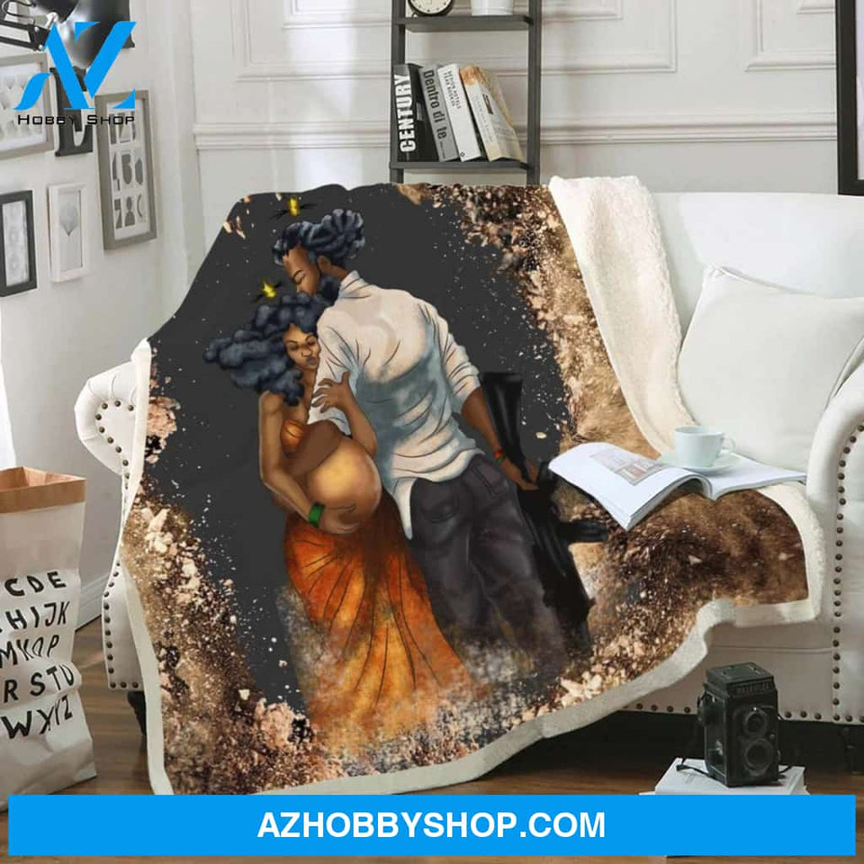 Melanin Blanket For Black Couple Love My Black Pregnant Women On War Fleece Blanket