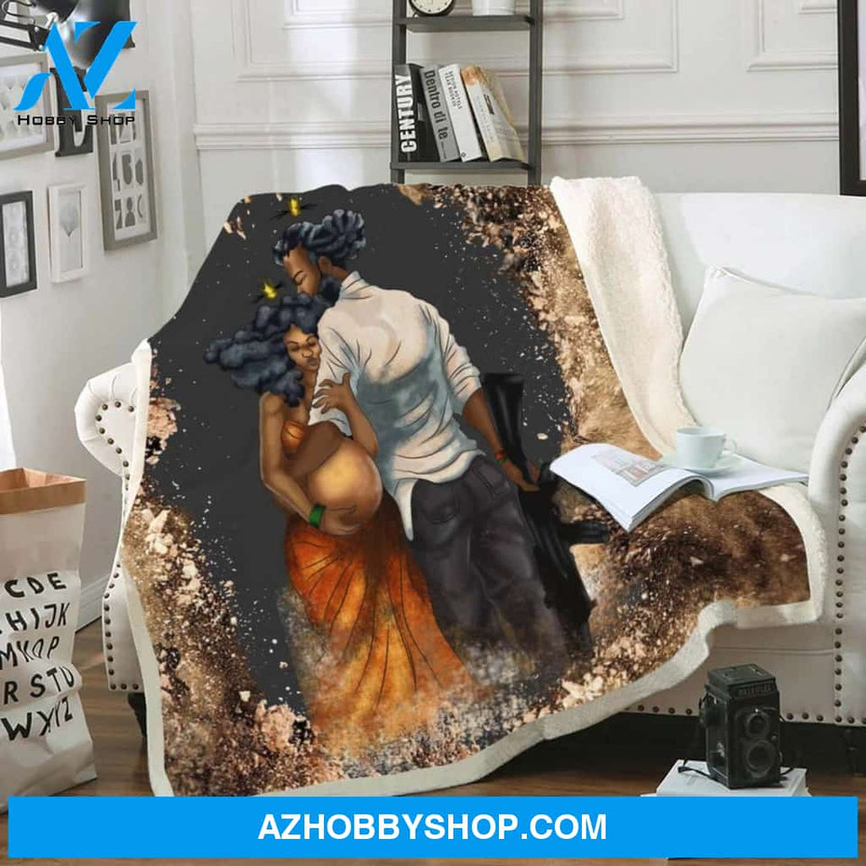 Melanin Blanket For Black Couple Love My Black Pregnant Women On War Fleece Blanket