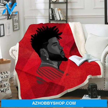 Melanin Curly Natural Hair Artwork Black Curly Sporty Strong Man Fleece Blanket