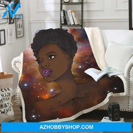 Melanin Hair Luv Artwork Curly Short Hair Women Fleece Blanket