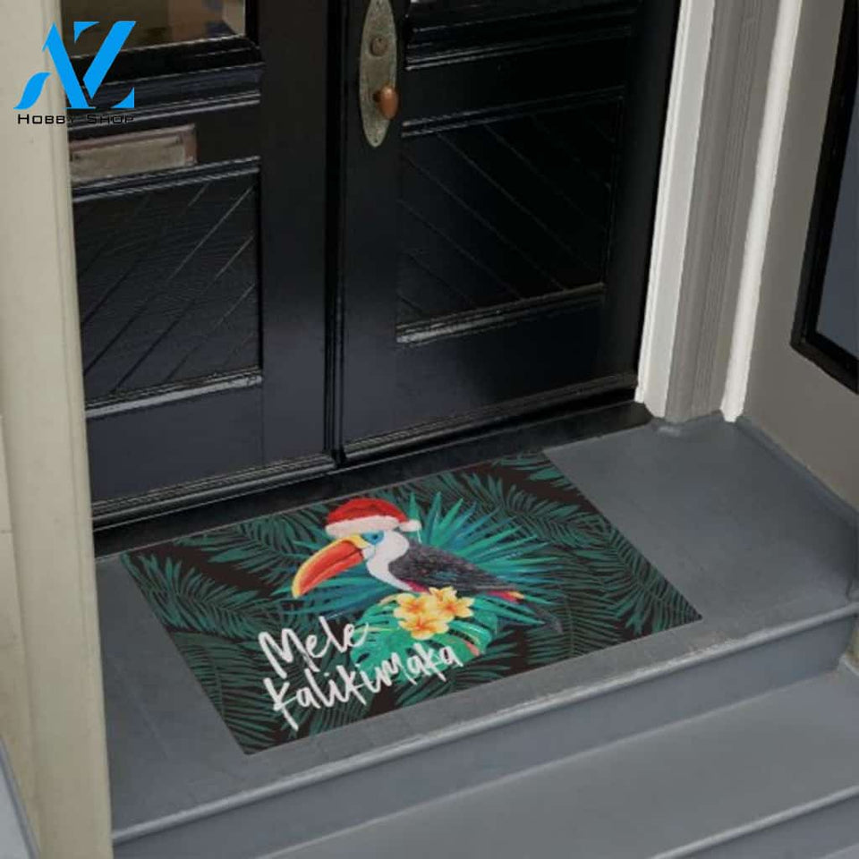 Mele Kalikimaka Tropical Jungle Birds Easy Clean Welcome DoorMat | Felt And Rubber | DO2394