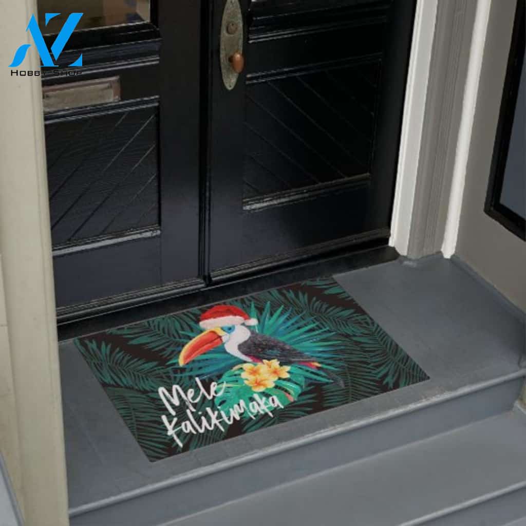 Mele Kalikimaka Tropical Jungle Birds Easy Clean Welcome DoorMat | Felt And Rubber | DO2394