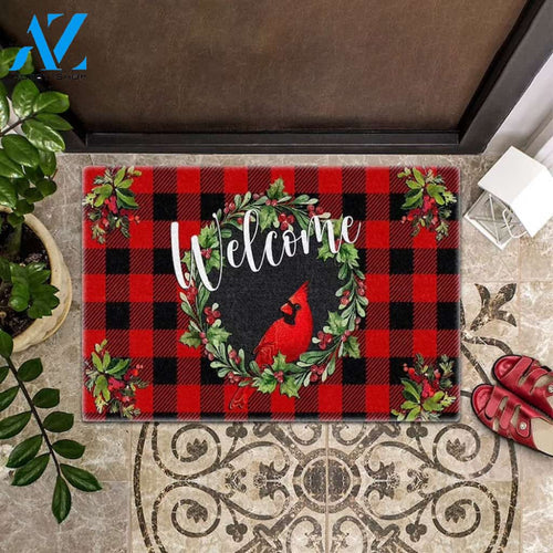 Memorial Cardinal Red Plaid Christmas Doormat Floor Rug Housewarming Gift Home Living Home Decor Funny Doormat Gift Idea