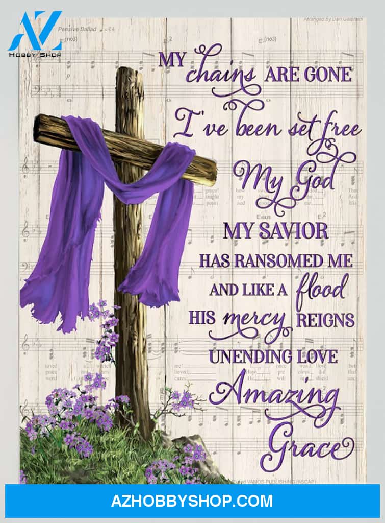 Memorial Gift - Heaven Cross Amazing Grace Purple Version Poster Wall Art Decor