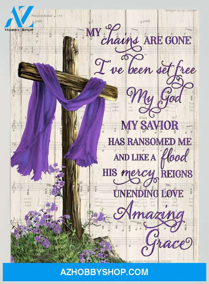 Memorial Gift - Heaven Cross Amazing Grace Purple Version Poster Wall Art Decor
