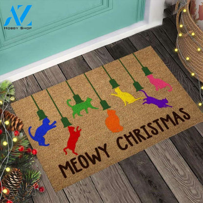Meowy Christmas – Cat Easy Clean Welcome DoorMat | Felt And Rubber | 40x60 cm | 45x75 cm | 60x90 cm | Colorful | DO1177