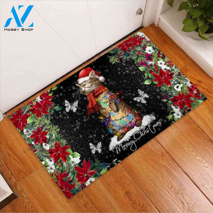 Meowy Christmas – Cat Easy Clean Welcome DoorMat | Felt And Rubber | 40x60 cm | 45x75 cm | 60x90 cm | Colorful | DO1246