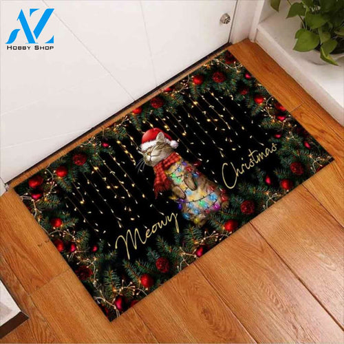 Meowy Christmas – Cat Easy Clean Welcome DoorMat | Felt And Rubber | 40x60 cm | 45x75 cm | 60x90 cm | Colorful | DO1178