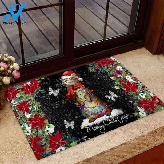 Meowy Christmas – Cat Easy Clean Welcome DoorMat | Felt And Rubber | 40x60 cm | 45x75 cm | 60x90 cm | Colorful | DO1246