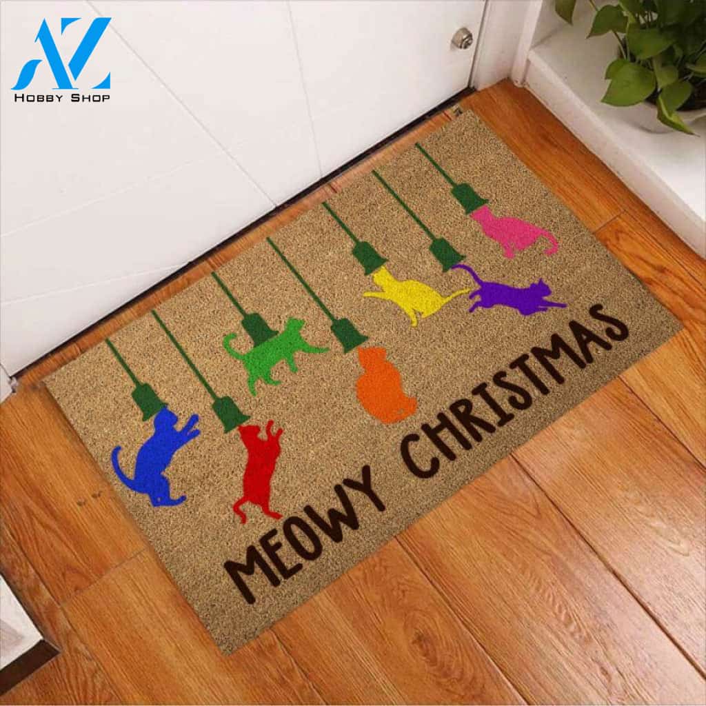 Meowy Christmas – Cat Easy Clean Welcome DoorMat | Felt And Rubber | 40x60 cm | 45x75 cm | 60x90 cm | Colorful | DO1177