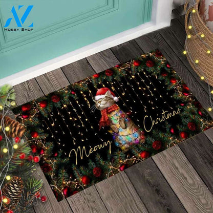 Meowy Christmas – Cat Easy Clean Welcome DoorMat | Felt And Rubber | 40x60 cm | 45x75 cm | 60x90 cm | Colorful | DO1178