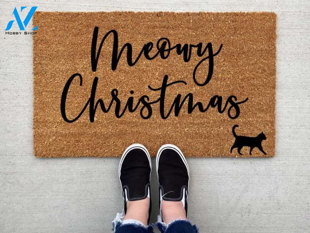 Meowy Christmas doormat, Christmas decor, personalized doormat, funny doormat, welcome mat, front doormat, winter decor, custom